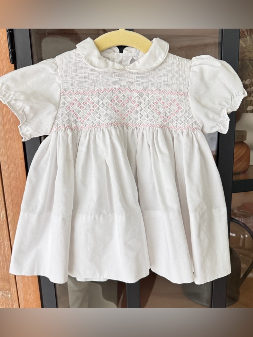 Vintage smocked heirloom dress hearts embroidered peter pan collar baby girl